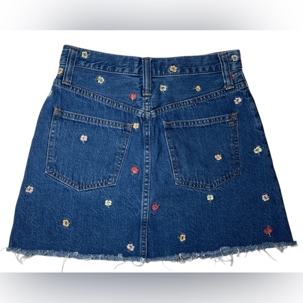 Madewell Confetti Floral Rigid Denim A-Line Mini Skirt Embroidered Cotton Sz 25 - Picture 3 of 8